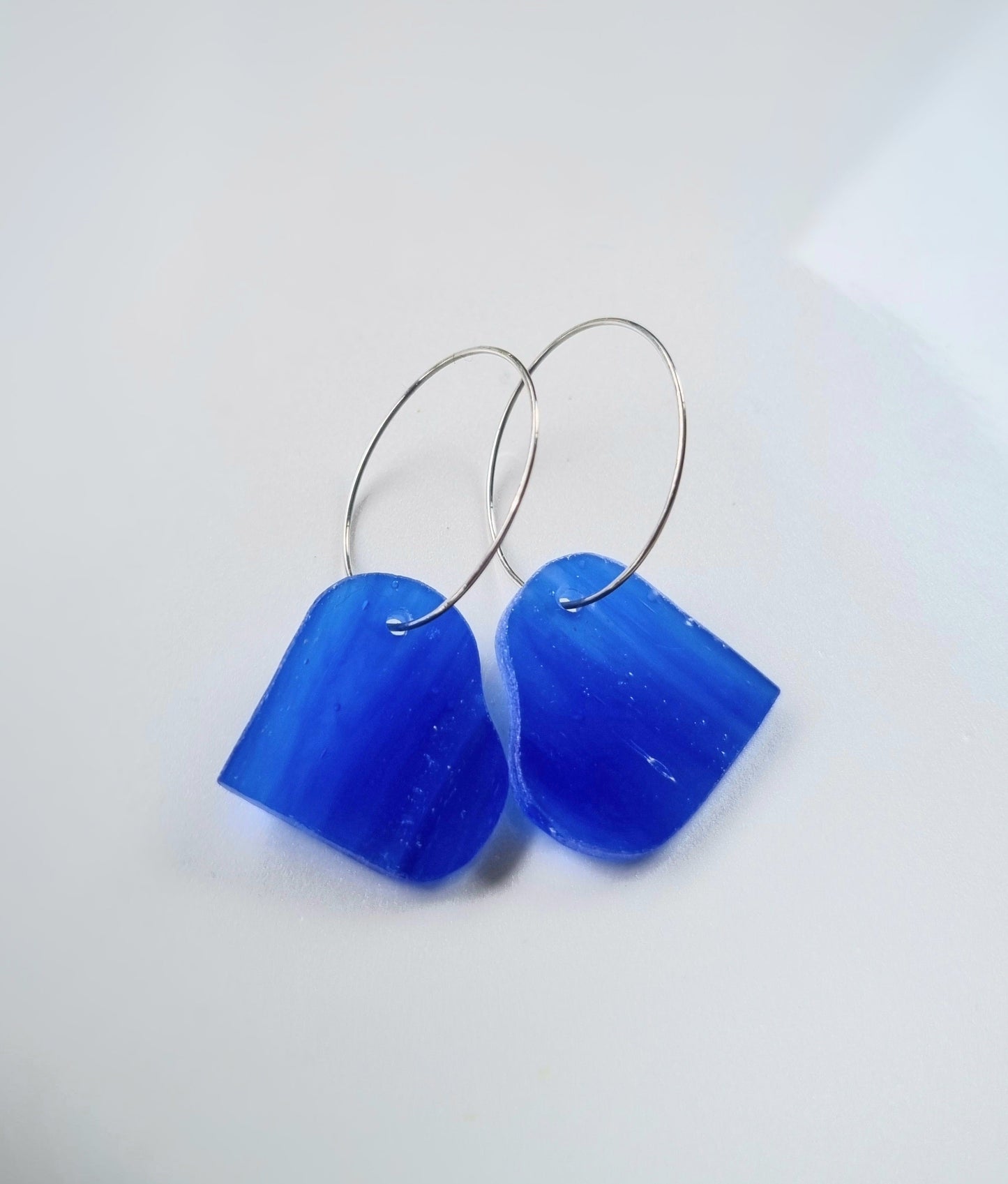 Heart Earrings, 'Midnight sky' glass