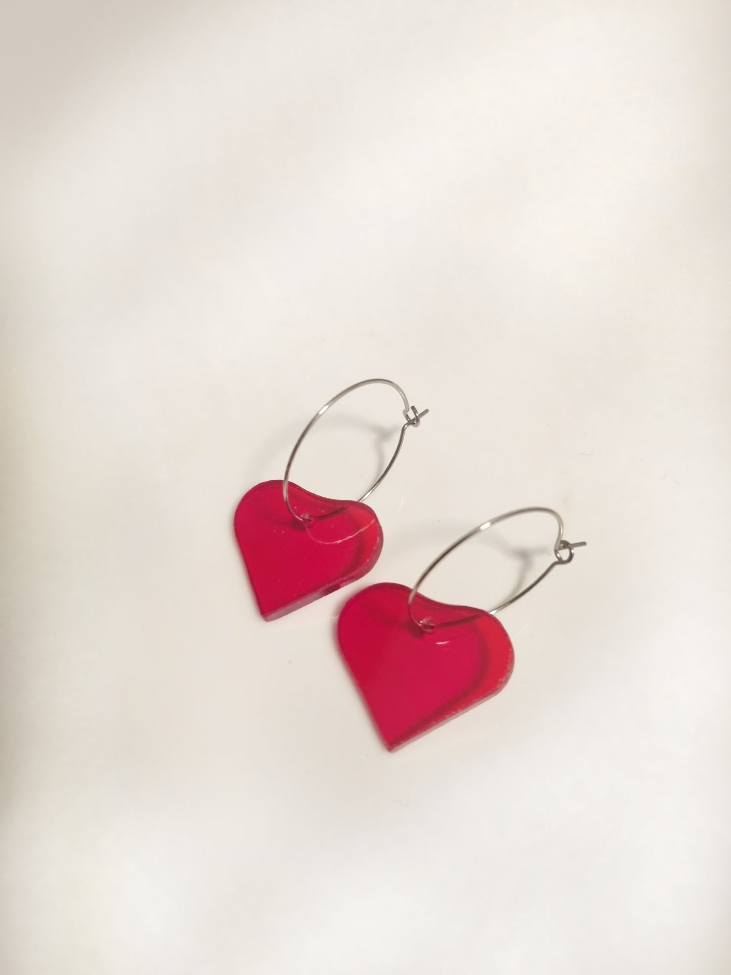 NEW Heart-shaped Earrings, 'Cherry Red' glass