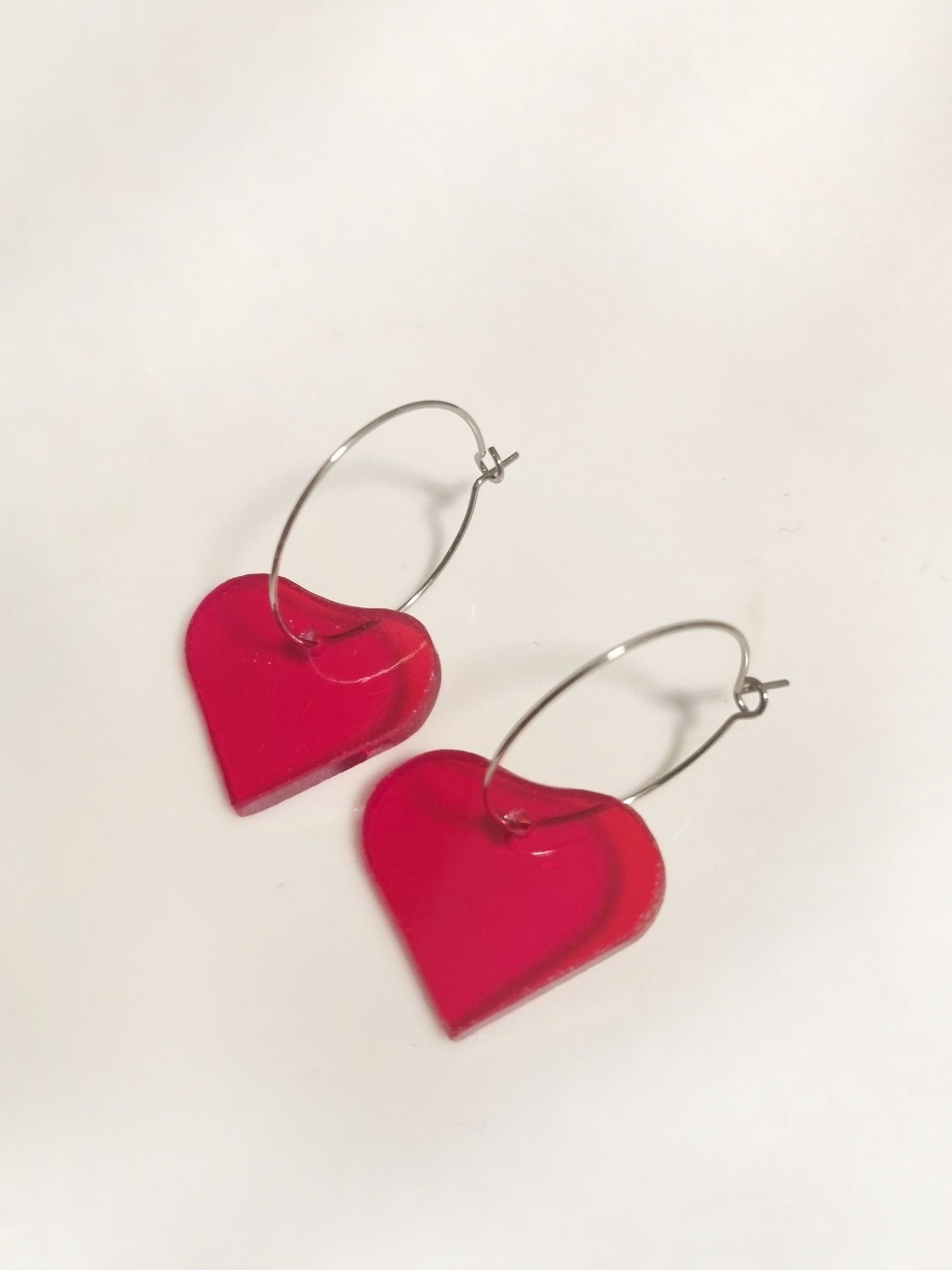 Heart Earrings, 'Cherry Red' glass