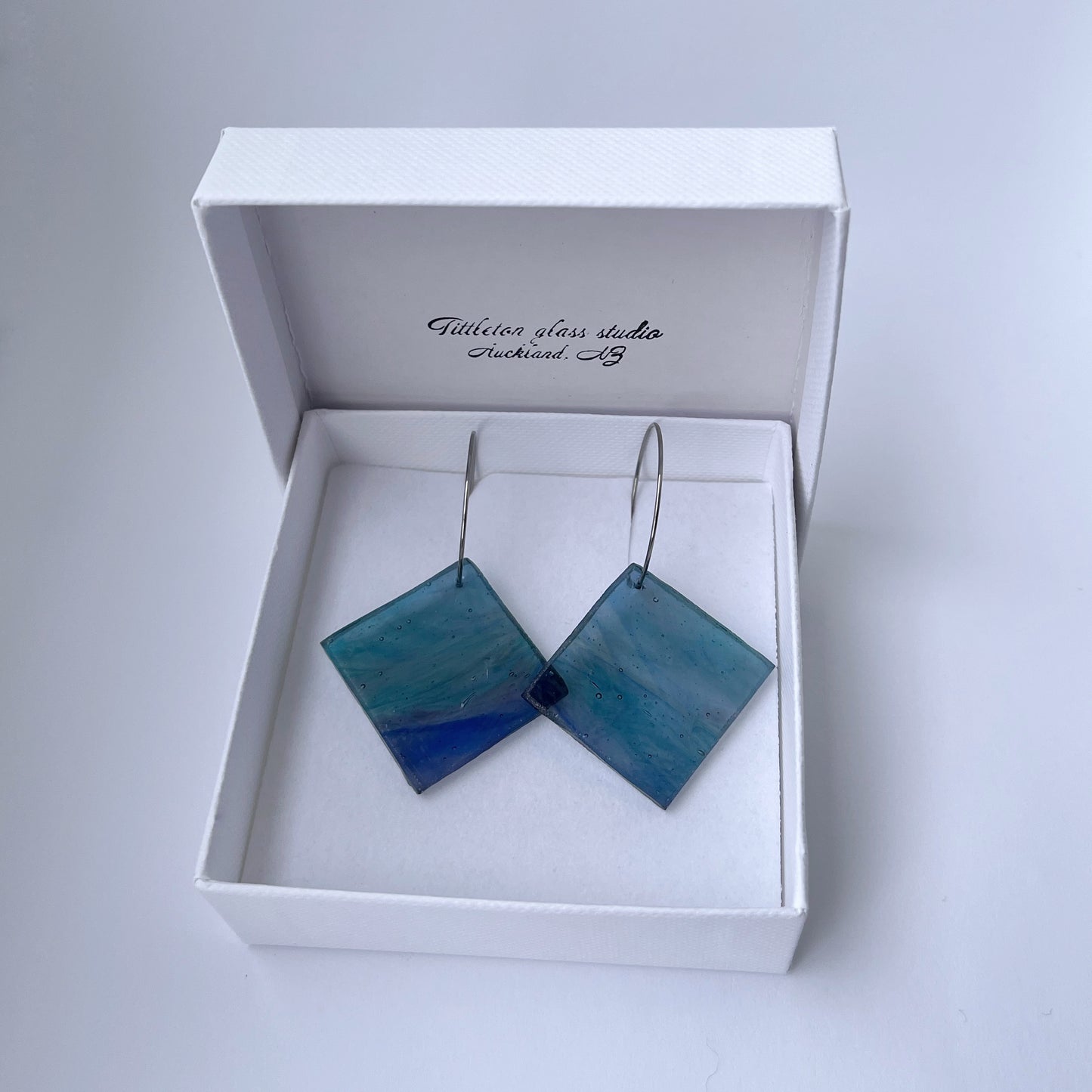 Earrings - Square Diamond, 'Paua' glass
