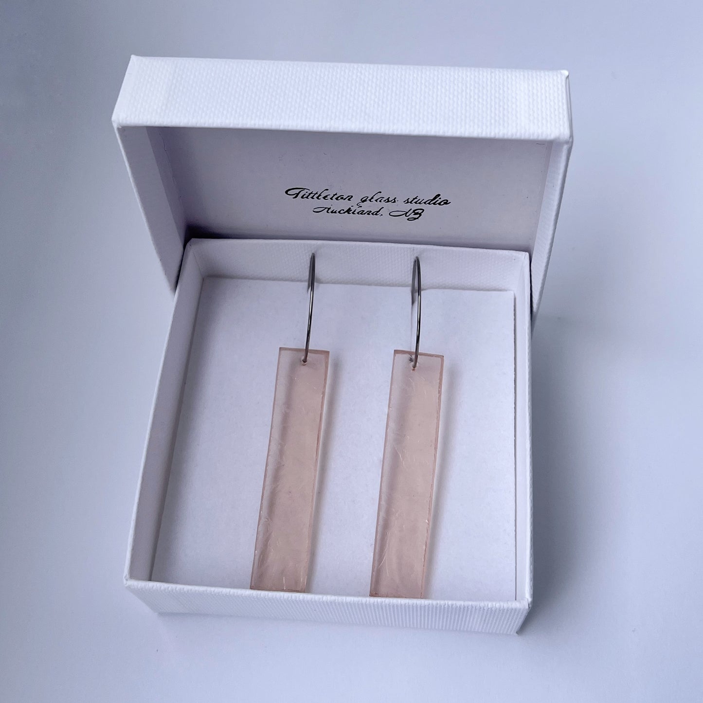 Long bar Earrings, 'Champagne' - textured glass