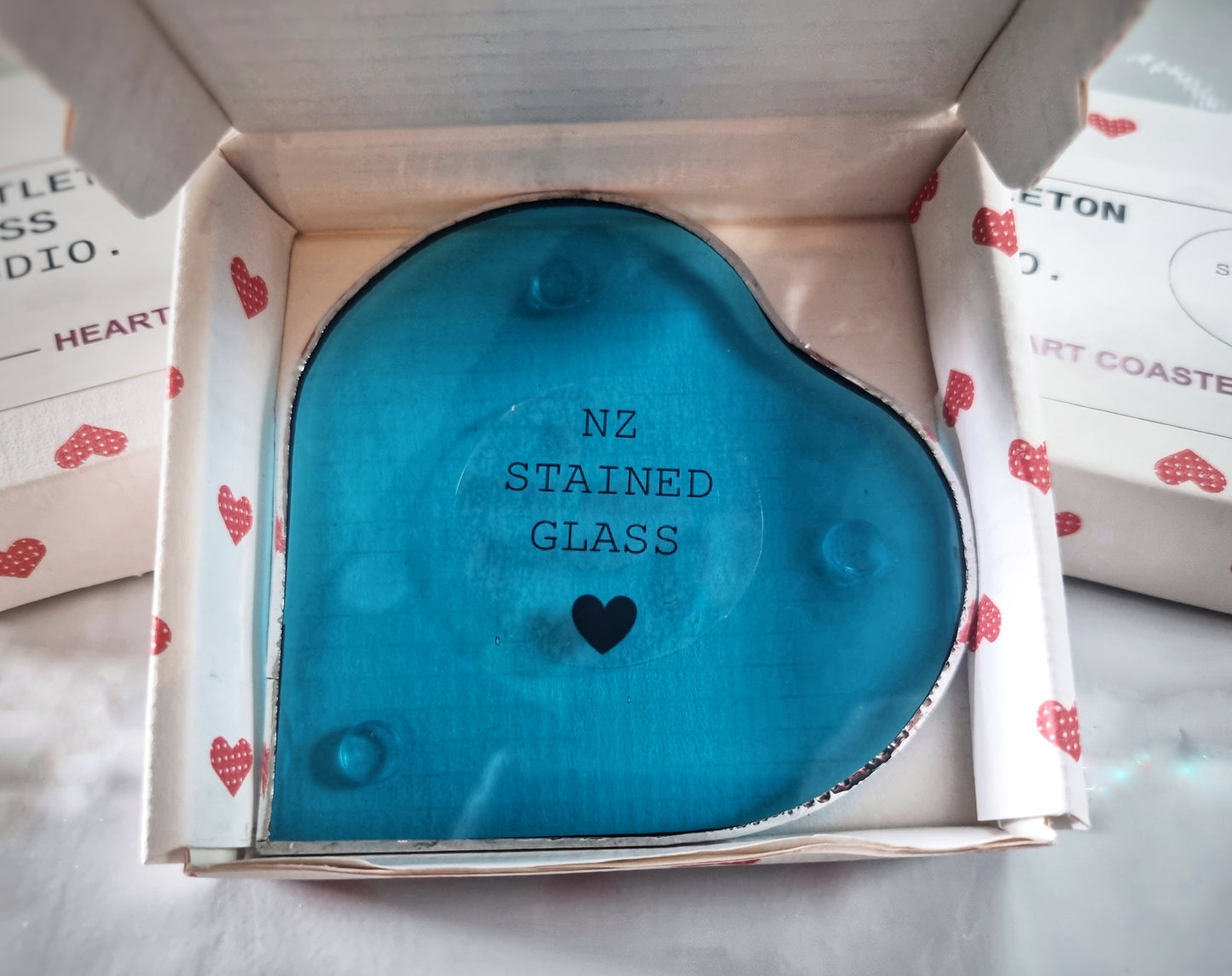 Heart-Shaped Glass Coaster - Sky Blue - NEW