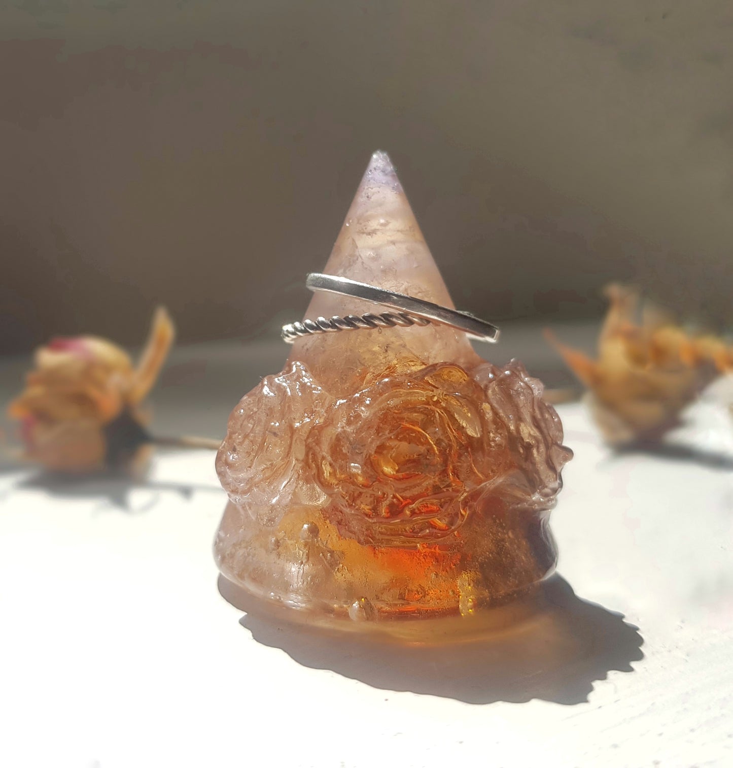 Cast glass - Ring holder , Triple Rose (limited one)