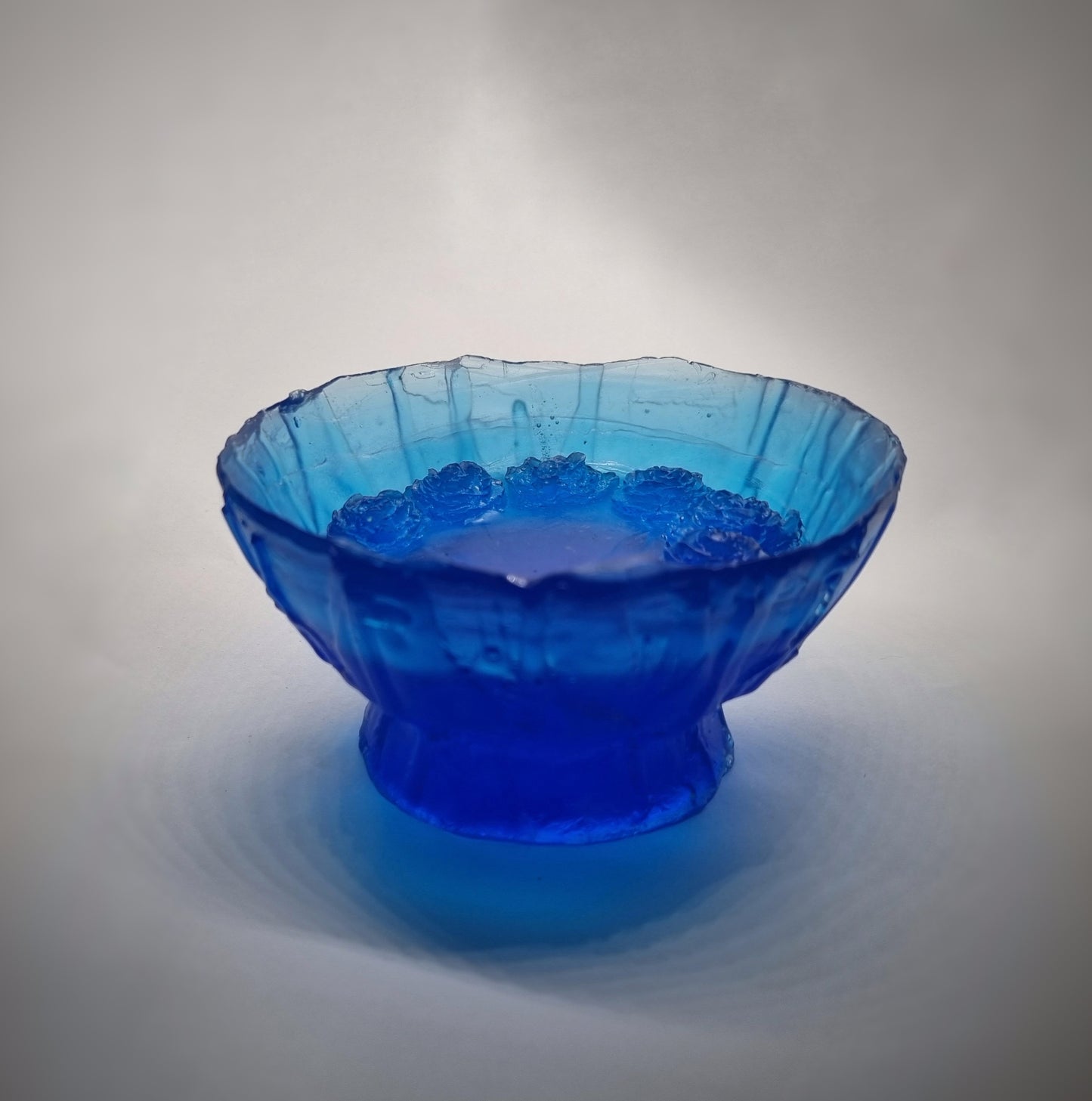 Cast Glass - ' Six Floating Roses' Medium, Vessel (Blue)