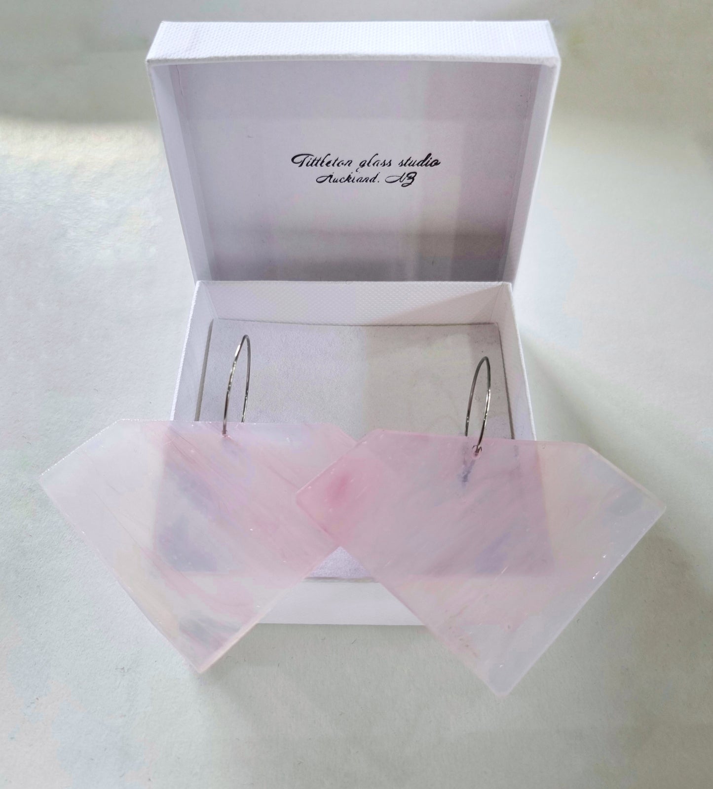 Earrings - Diamond, 'bubble gum' light pink glass (XLarge)
