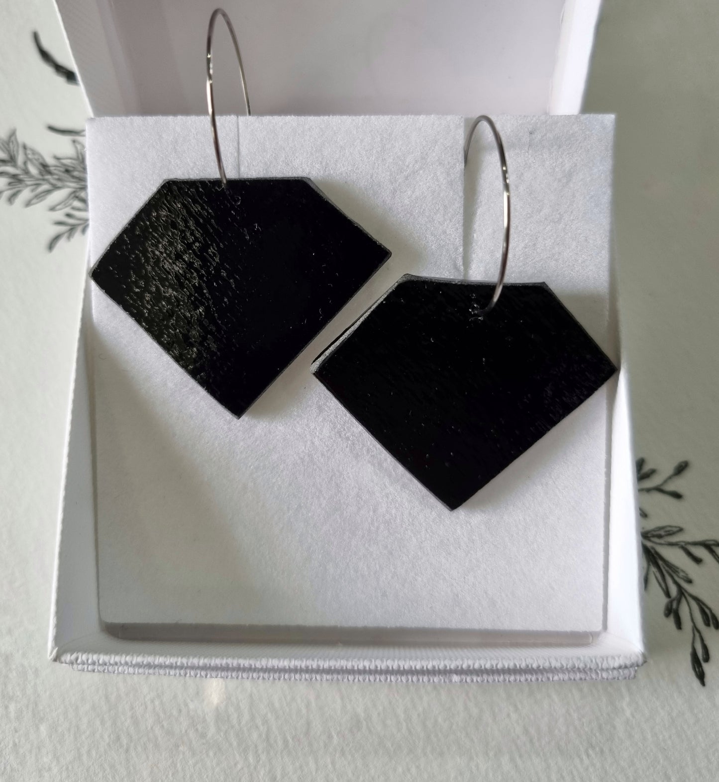 Earrings - Diamond, 'Onyx' black glass