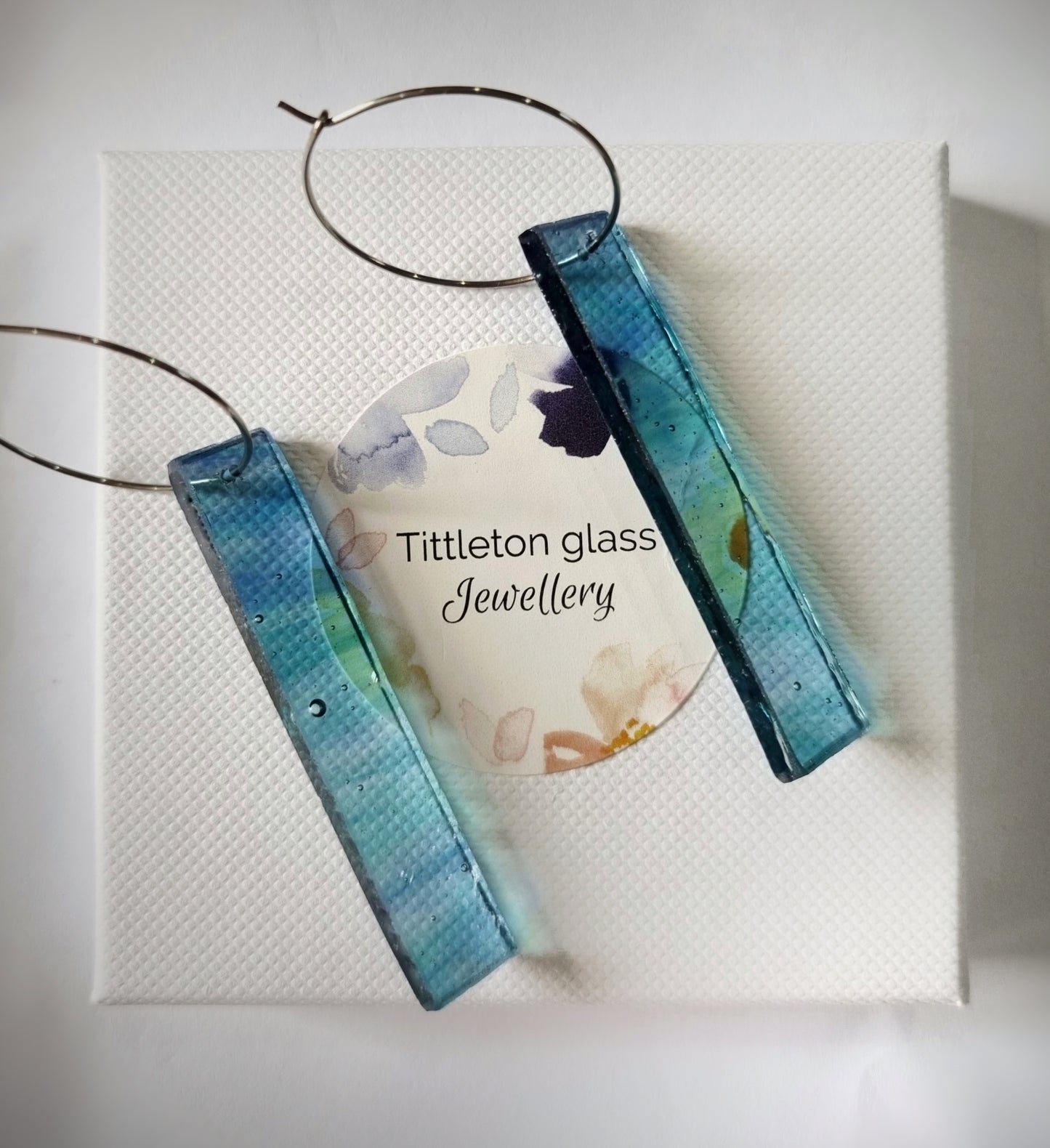 Long bar Earrings, 'Paua' glass