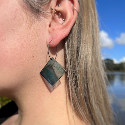 Earrings - Square Diamond, 'Paua' glass