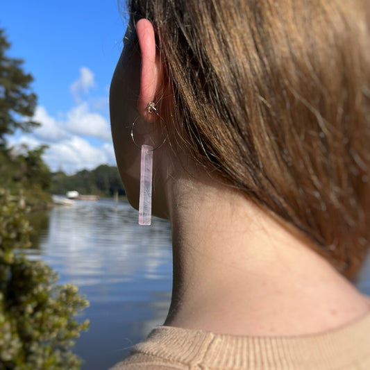 Long thin bar Earrings, 'Bubble gum' light pink glass