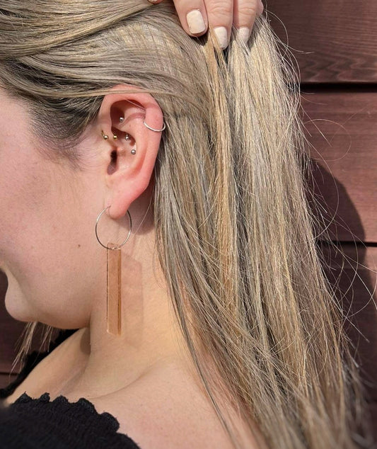 Long bar Earrings, 'Champagne' - textured glass